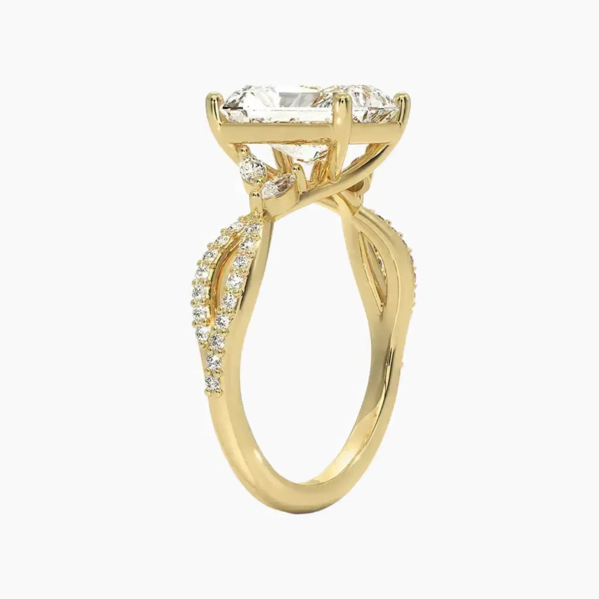 Amara Luxe Adorned Radiant Designer 2.5 Carat Lab Grown Diamond Engagement Ring in 18K Yellow Gold