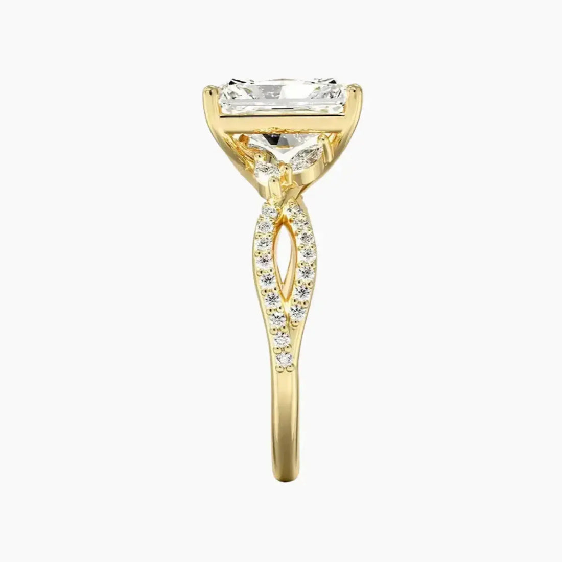 Amara Luxe Adorned Radiant Designer 3 Carat Lab Grown Diamond Engagement Ring in 18K Yellow Gold