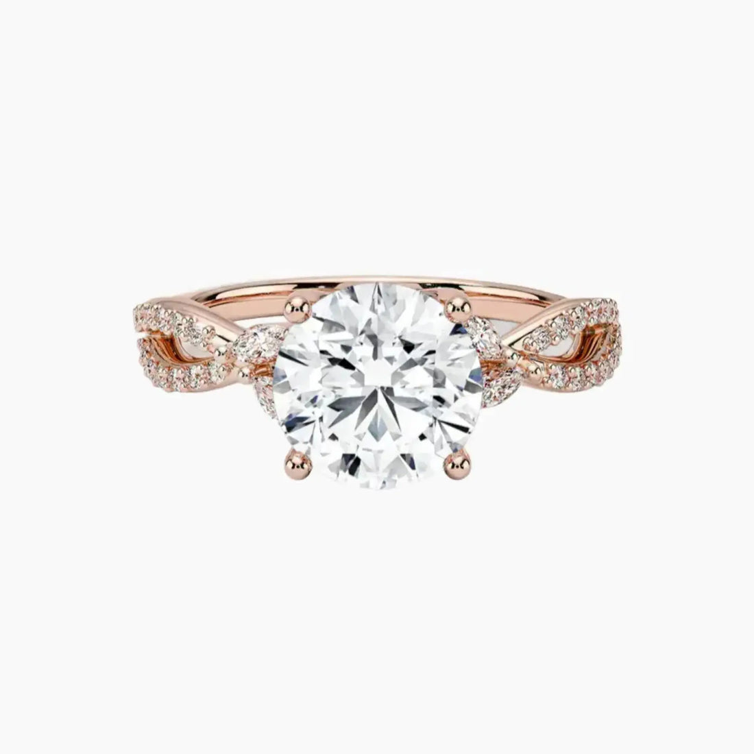 Amara Luxe Adorned Round Designer 2 Carat Lab Grown Diamond Engagement Ring in 18K Rose Gold