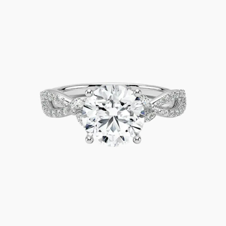 Amara Luxe Adorned Round Designer 1.5 Carat Lab Grown Diamond Engagement Ring in 18K White Gold