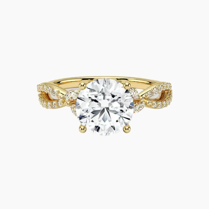 Amara Luxe Adorned Round Designer 3 Carat Lab Grown Diamond Engagement Ring in 14K Yellow Gold
