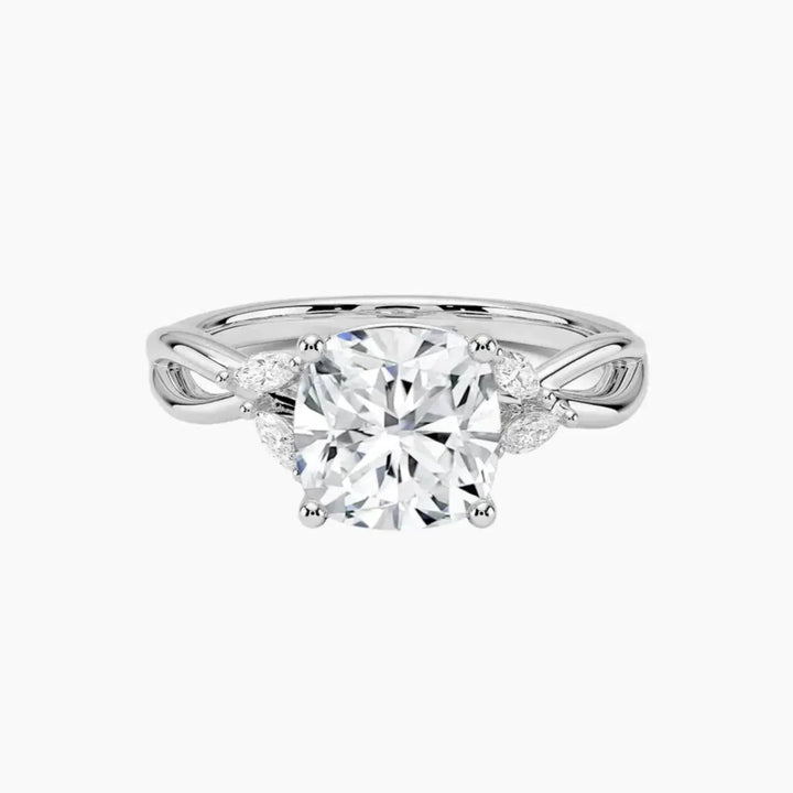Amara Cushion Designer 1 Carat Lab Grown Diamond Engagement Ring in 14K White Gold