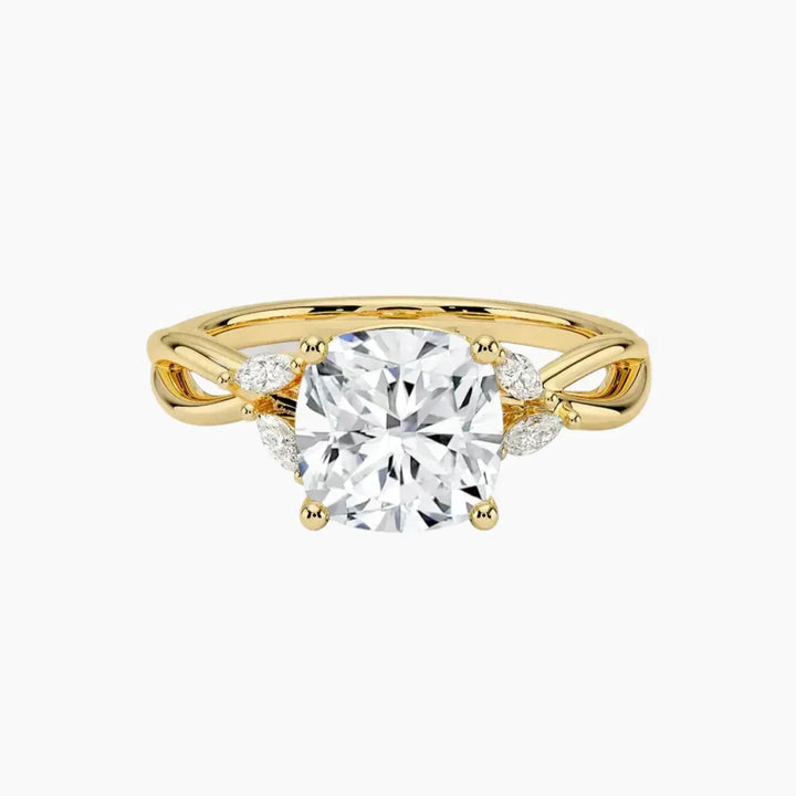 Amara Cushion Designer 2.5 Carat Lab Grown Diamond Engagement Ring in 18K Yellow Gold