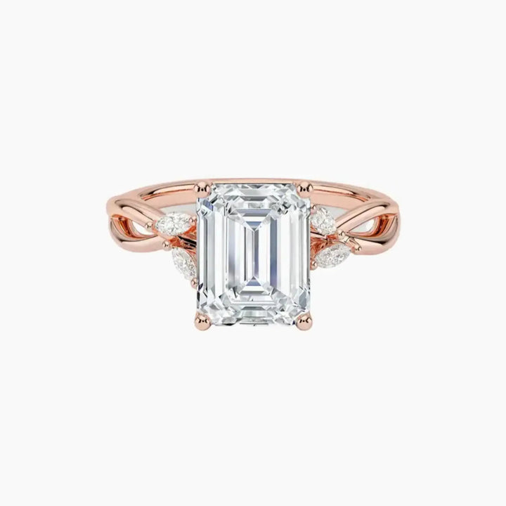 Amara Emerald Designer 2.5 Carat Lab Grown Diamond Engagement Ring in 18K Rose Gold