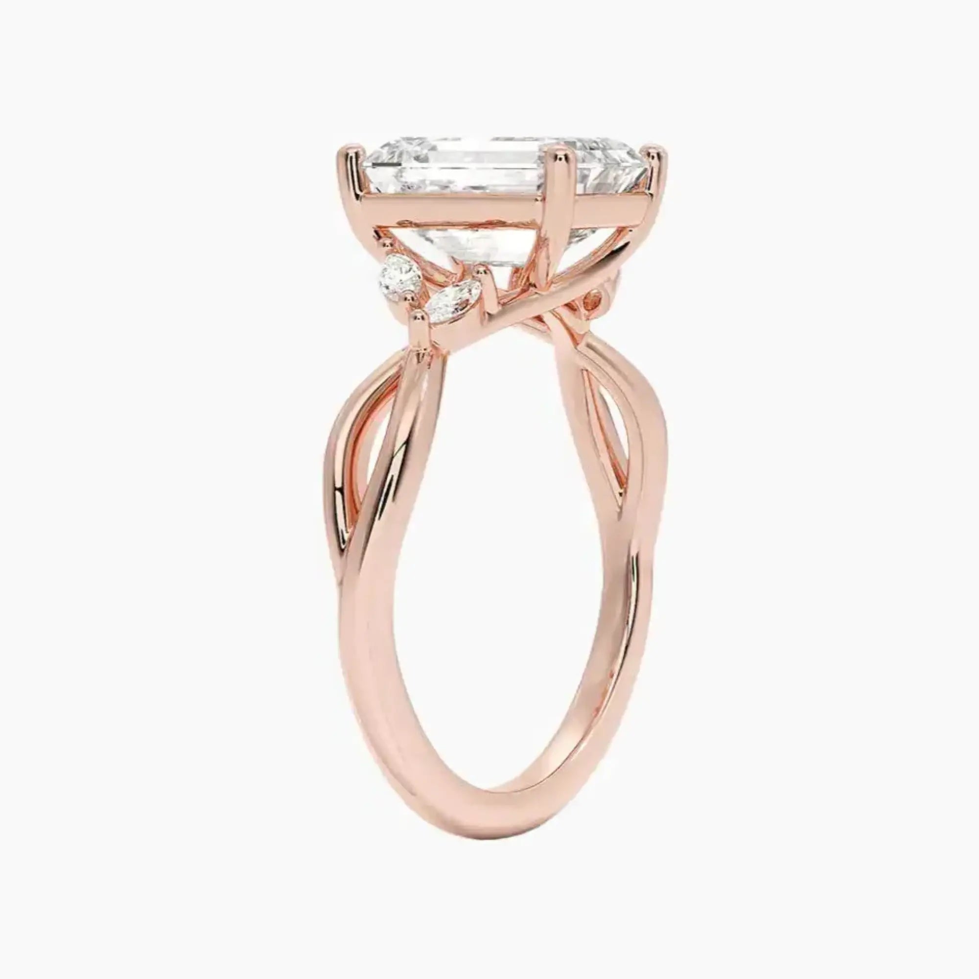 Amara Emerald Designer 3 Carat Lab Grown Diamond Engagement Ring in 14K Rose Gold