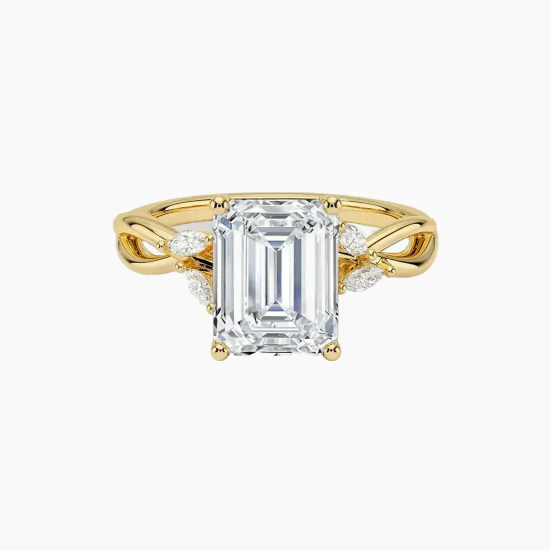 Amara Emerald Designer 2.5 Carat Lab Grown Diamond Engagement Ring in 18K Yellow Gold