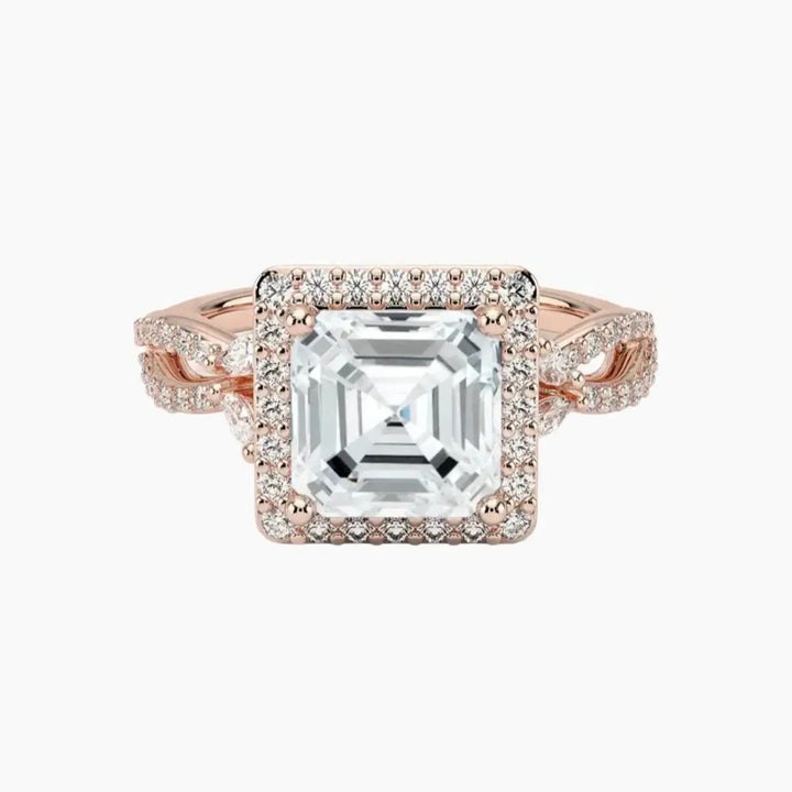 Nerissa Asscher Designer 2 Carat Lab Grown Diamond Engagement Ring in 14K Rose Gold