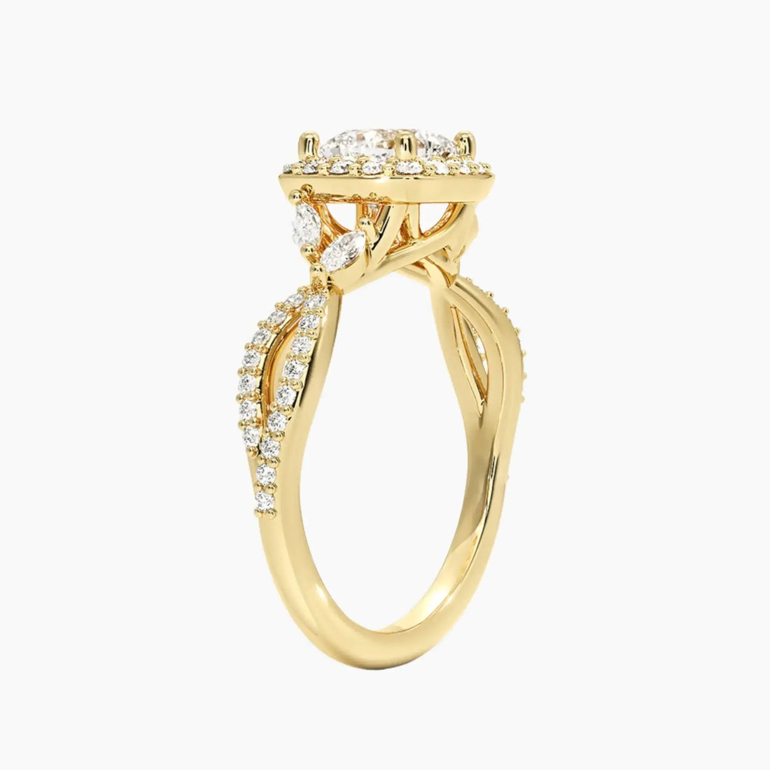 Nerissa Cushion Designer 3 Carat Lab Grown Diamond Engagement Ring in 14K Yellow Gold