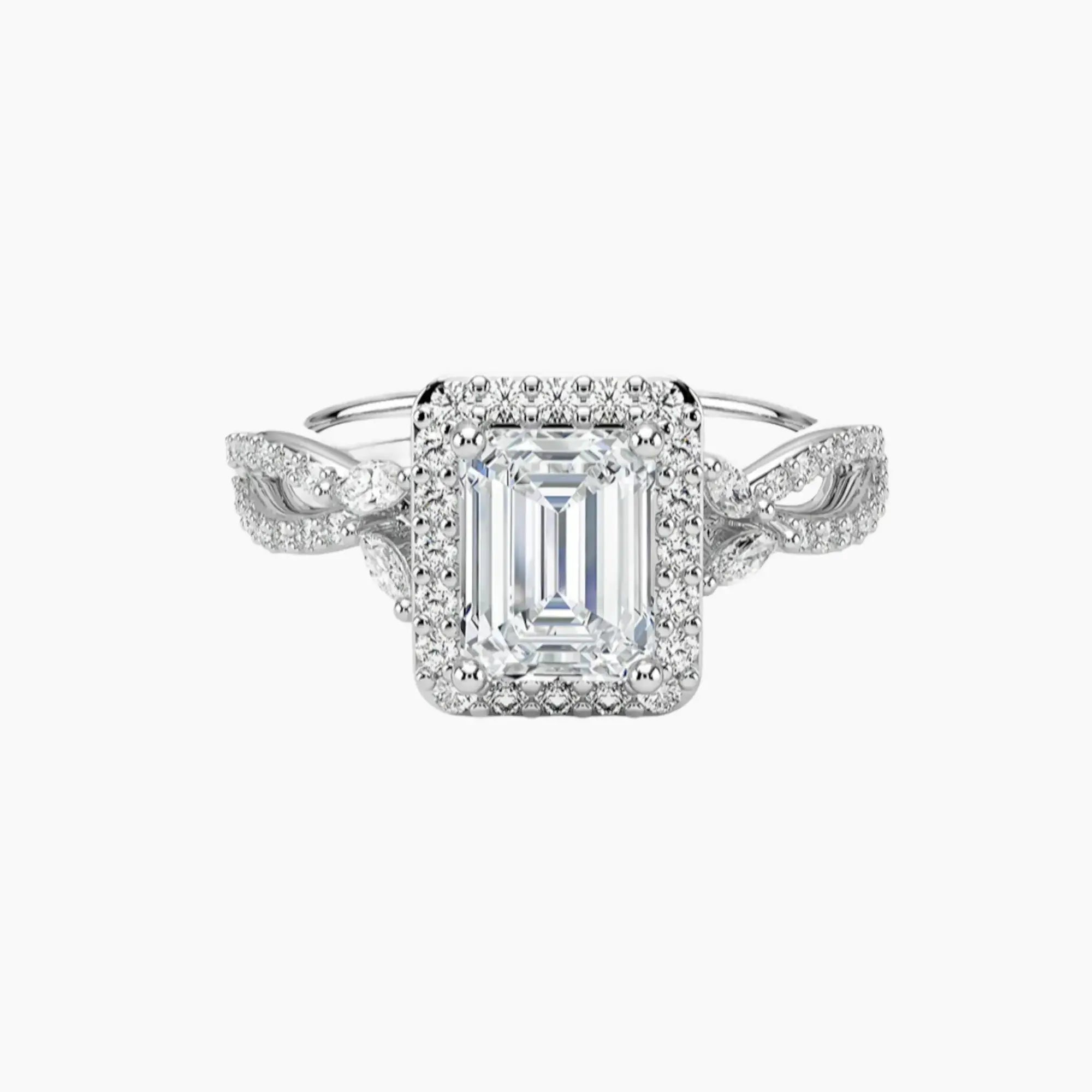 Nerissa Emerald Designer 2.5 Carat Lab Grown Diamond Engagement Ring in 18K White Gold