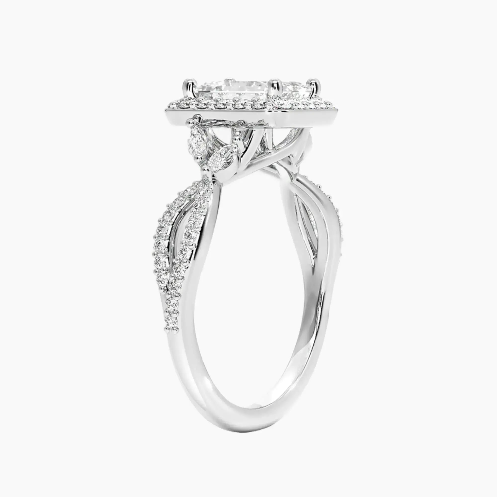 Nerissa Emerald Designer 1.5 Carat Lab Grown Diamond Engagement Ring in 14K White Gold