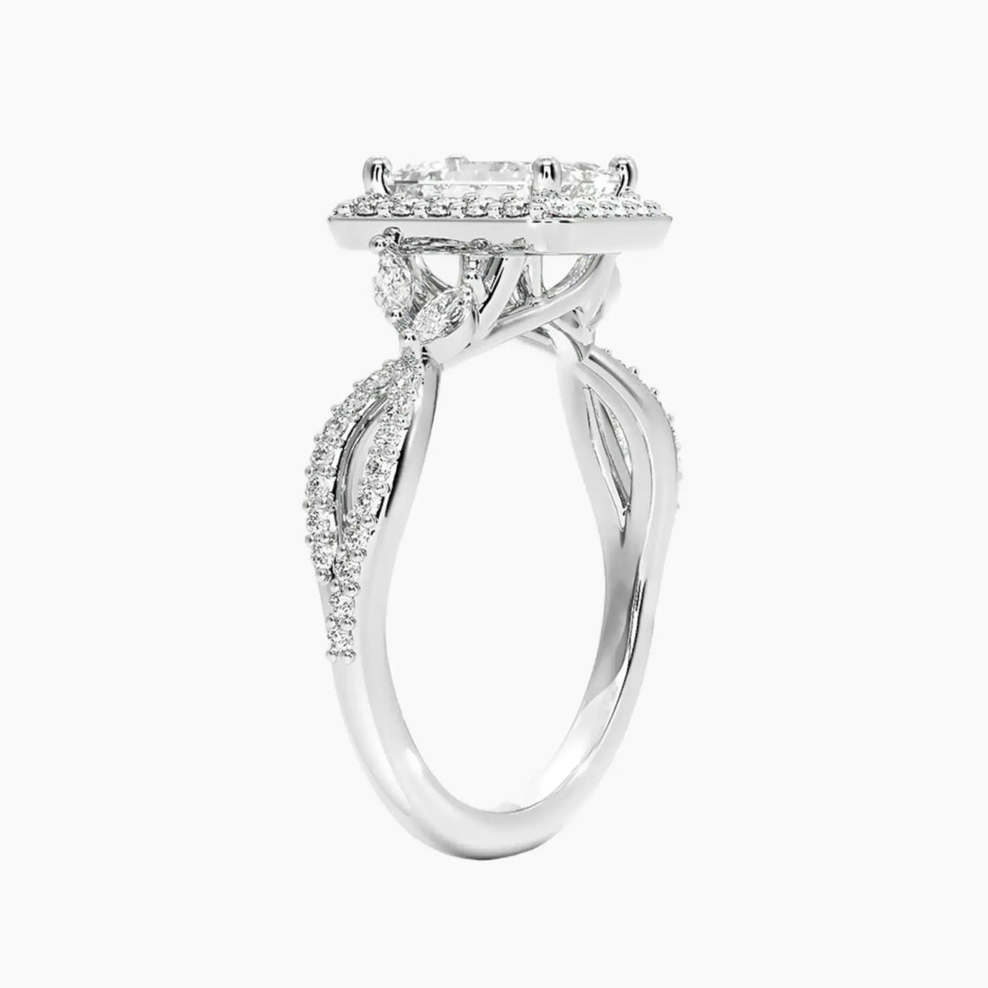 Nerissa Emerald Designer 1.5 Carat Lab Grown Diamond Engagement Ring in 18K White Gold
