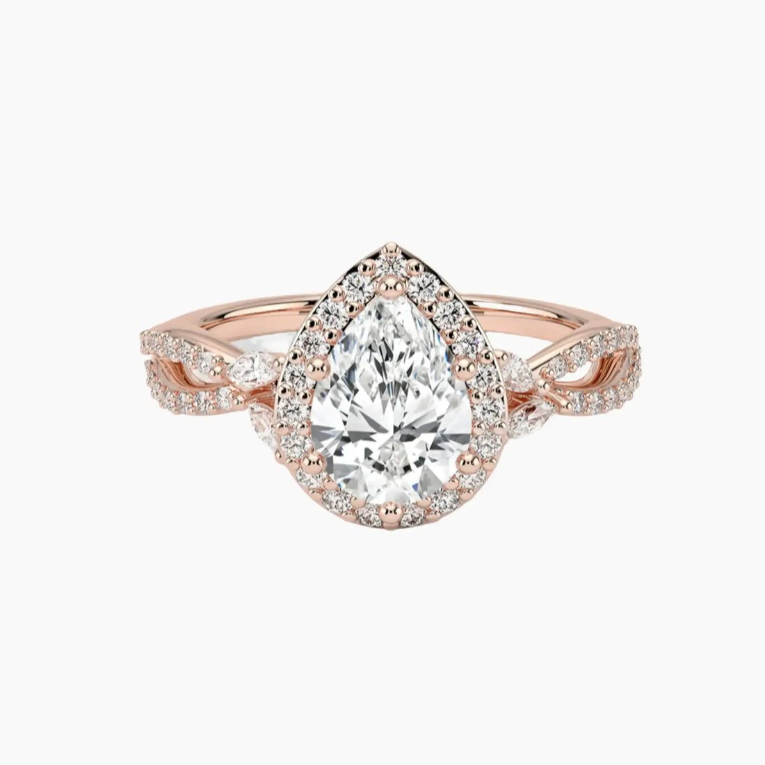 Nerissa Pear Designer 1.5 Carat Lab Grown Diamond Engagement Ring in 14K Rose Gold