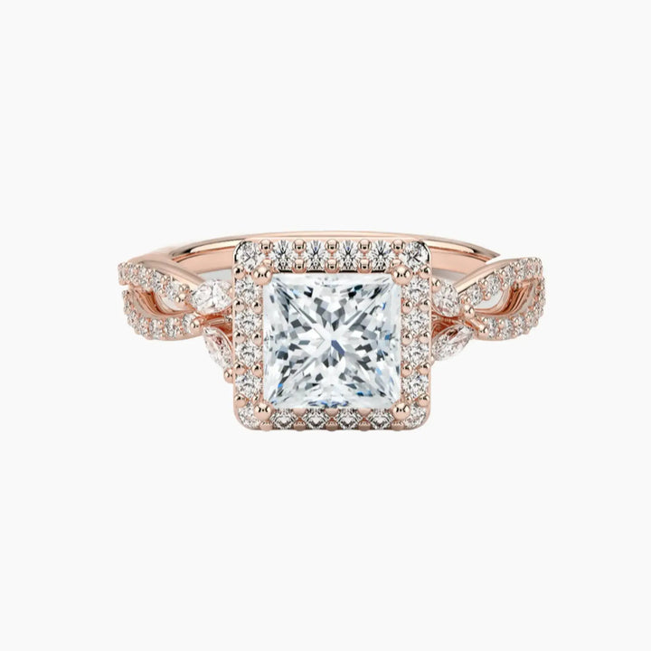 Nerissa Princess Designer 3 Carat Lab Grown Diamond Engagement Ring in 18K Rose Gold