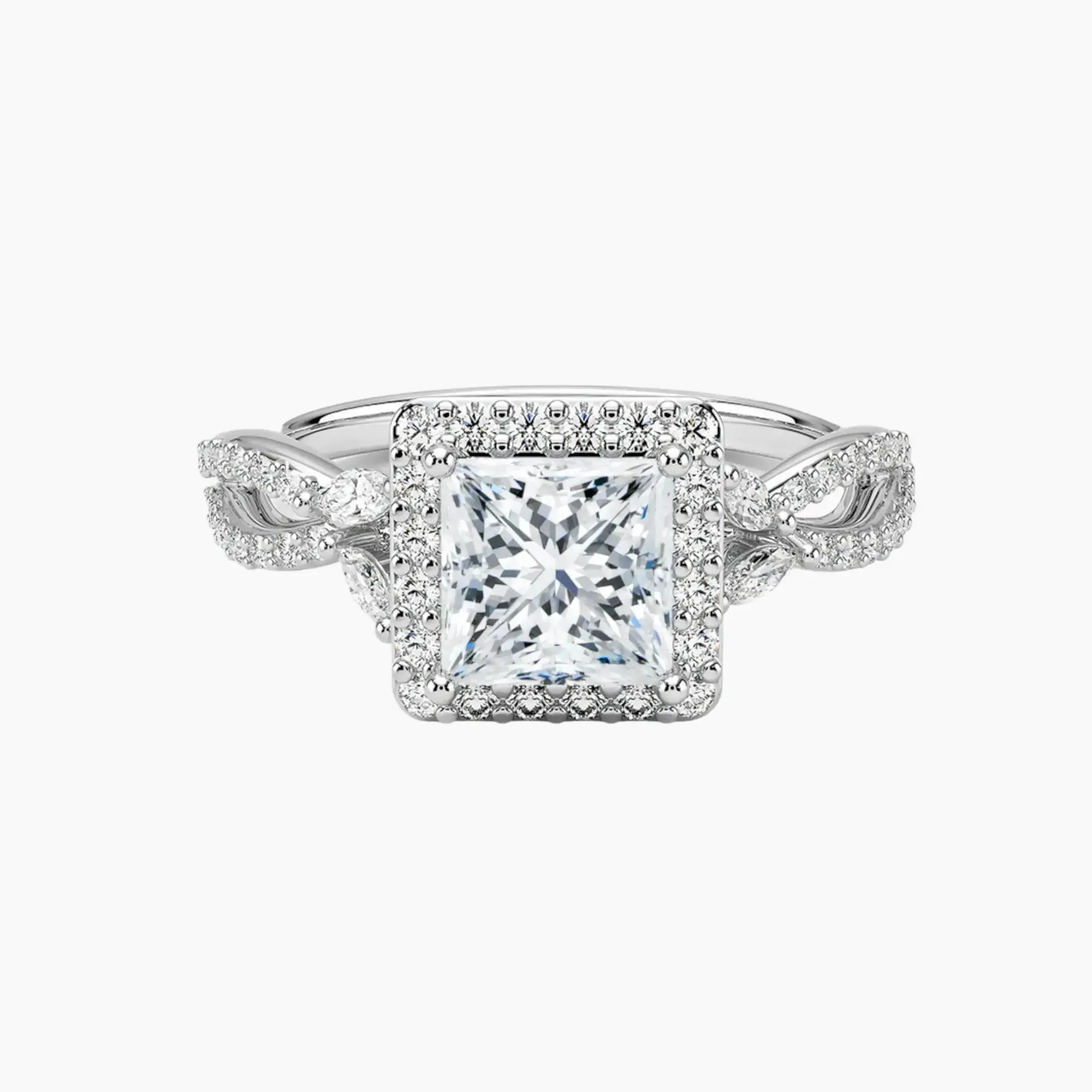 Nerissa Princess Designer 3 Carat Lab Grown Diamond Engagement Ring in 14K White Gold