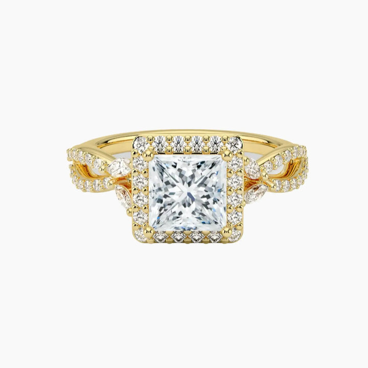 Nerissa Princess Designer 1.5 Carat Lab Grown Diamond Engagement Ring in 18K Yellow Gold