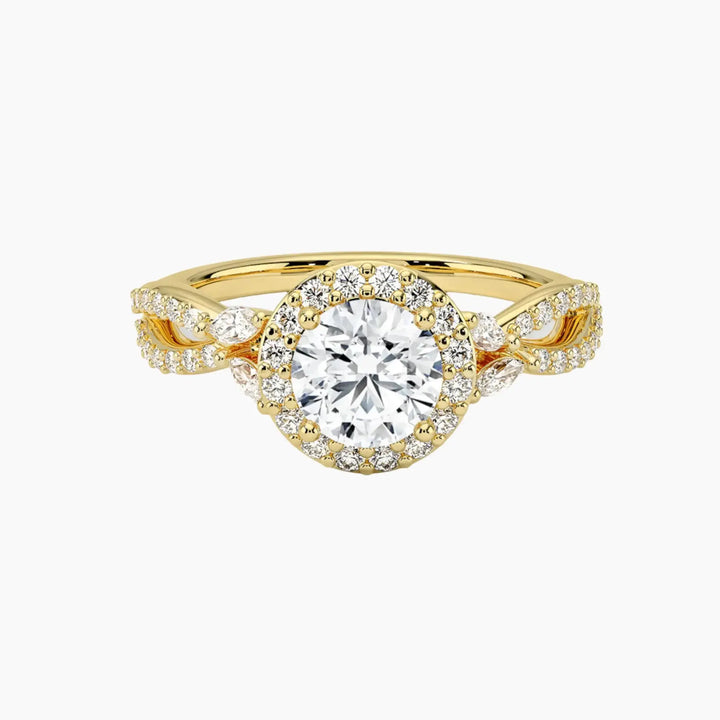 Nerissa Round Designer 3 Carat Lab Grown Diamond Engagement Ring in 18K Yellow Gold