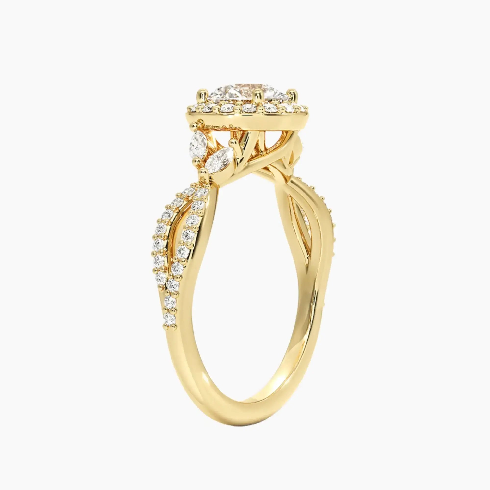 Nerissa Round Designer Diamond Ring Setting in 18K Yellow Gold