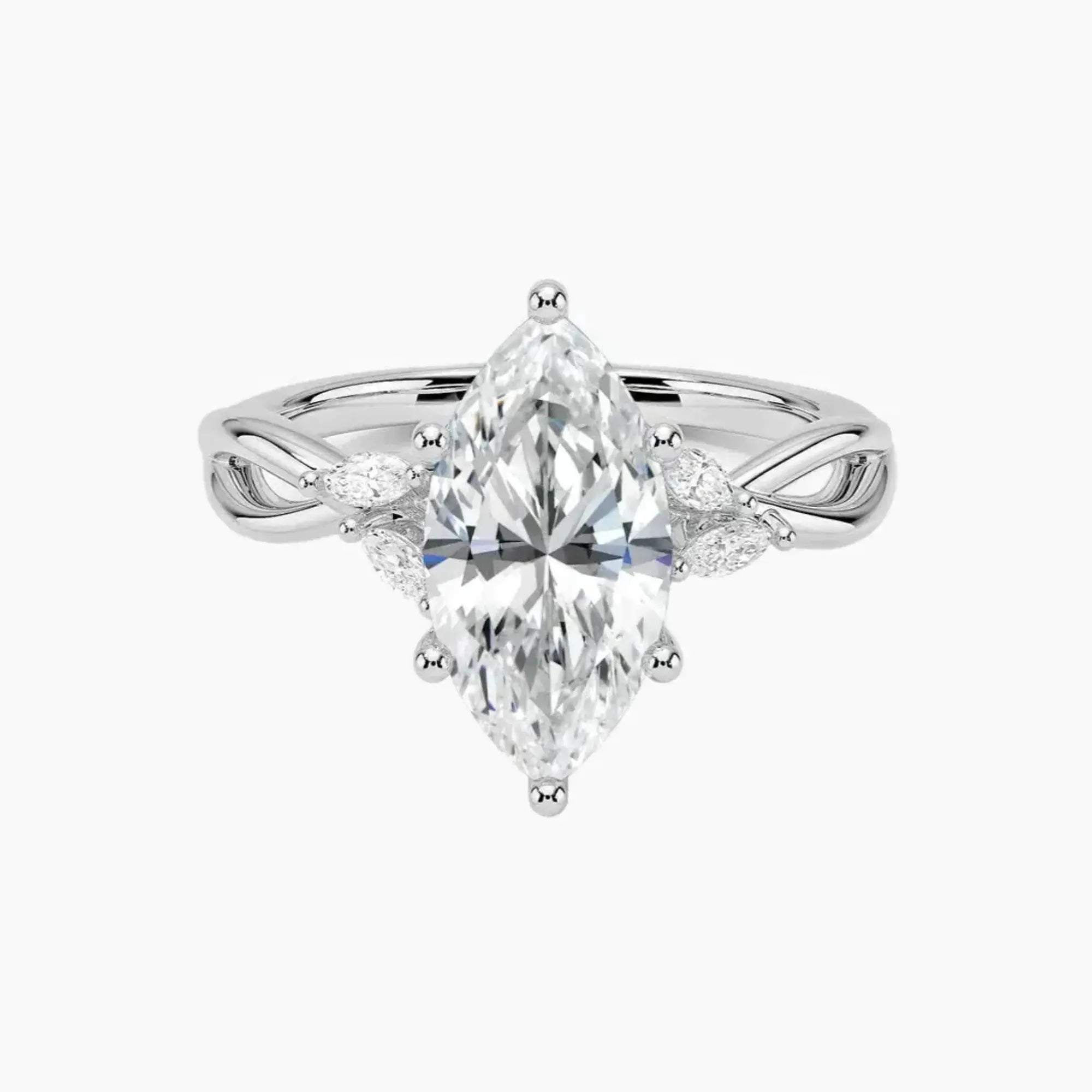 Amara Marquise Designer 2 Carat Lab Grown Diamond Engagement Ring in 18K White Gold