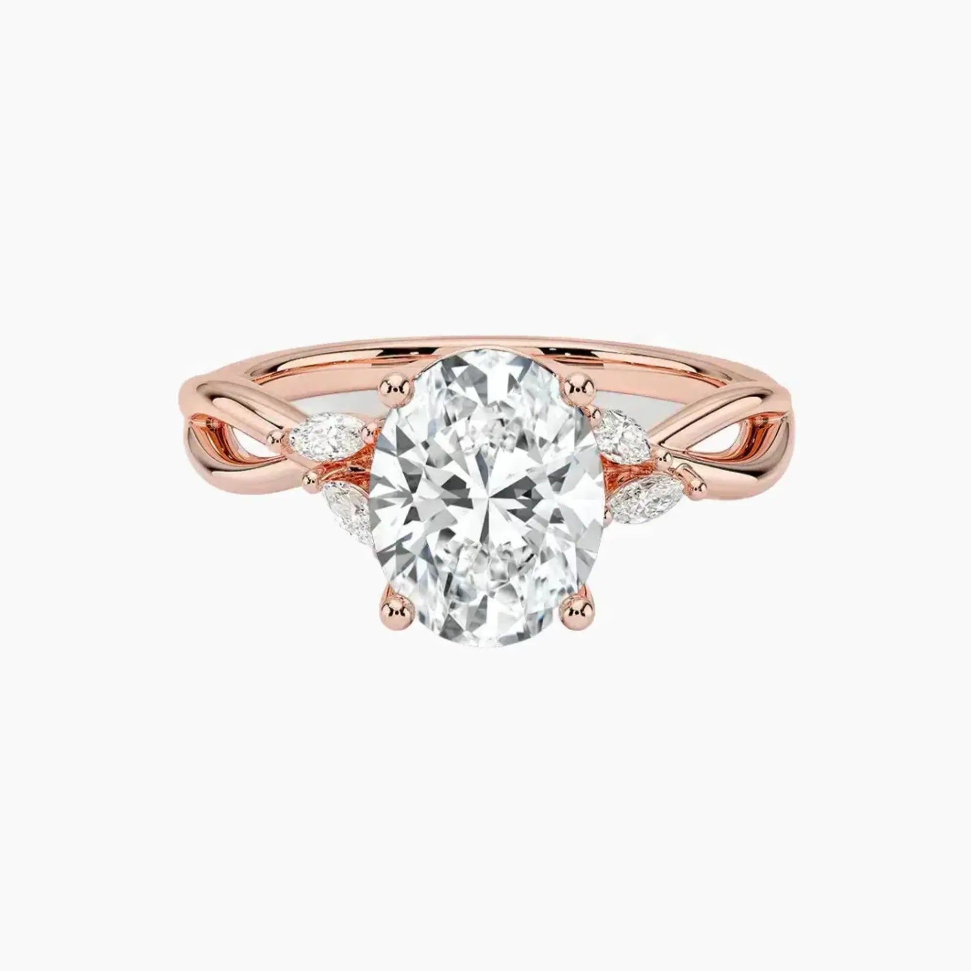 Amara Oval Designer 2 Carat Lab Grown Diamond Engagement Ring in 18K Rose Gold