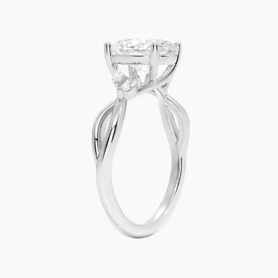 Amara Oval Designer Diamond Ring Setting in 14K White Gold