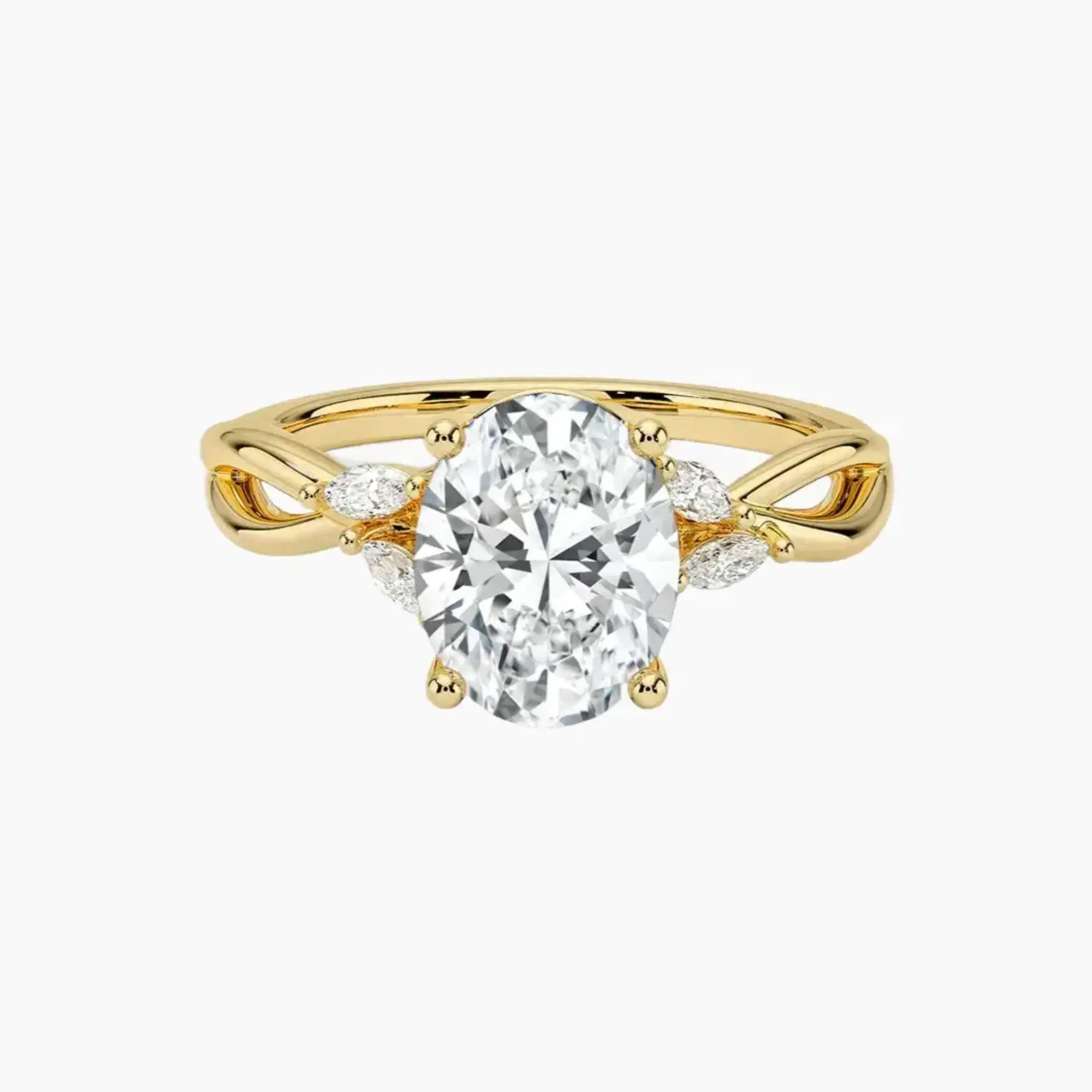 Amara Oval Designer 1.5 Carat Lab Grown Diamond Engagement Ring in 18K Yellow Gold