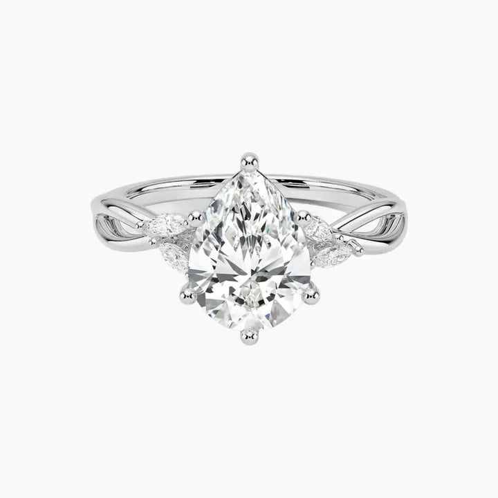 Amara Pear Designer 2 Carat Lab Grown Diamond Engagement Ring in 14K White Gold