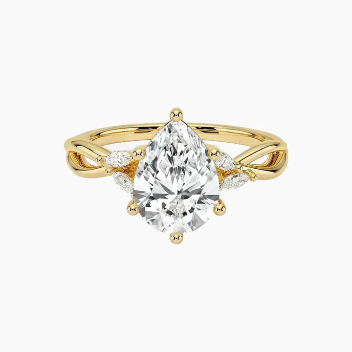 Amara Pear Designer 2.5 Carat Lab Grown Diamond Engagement Ring in 18K Yellow Gold