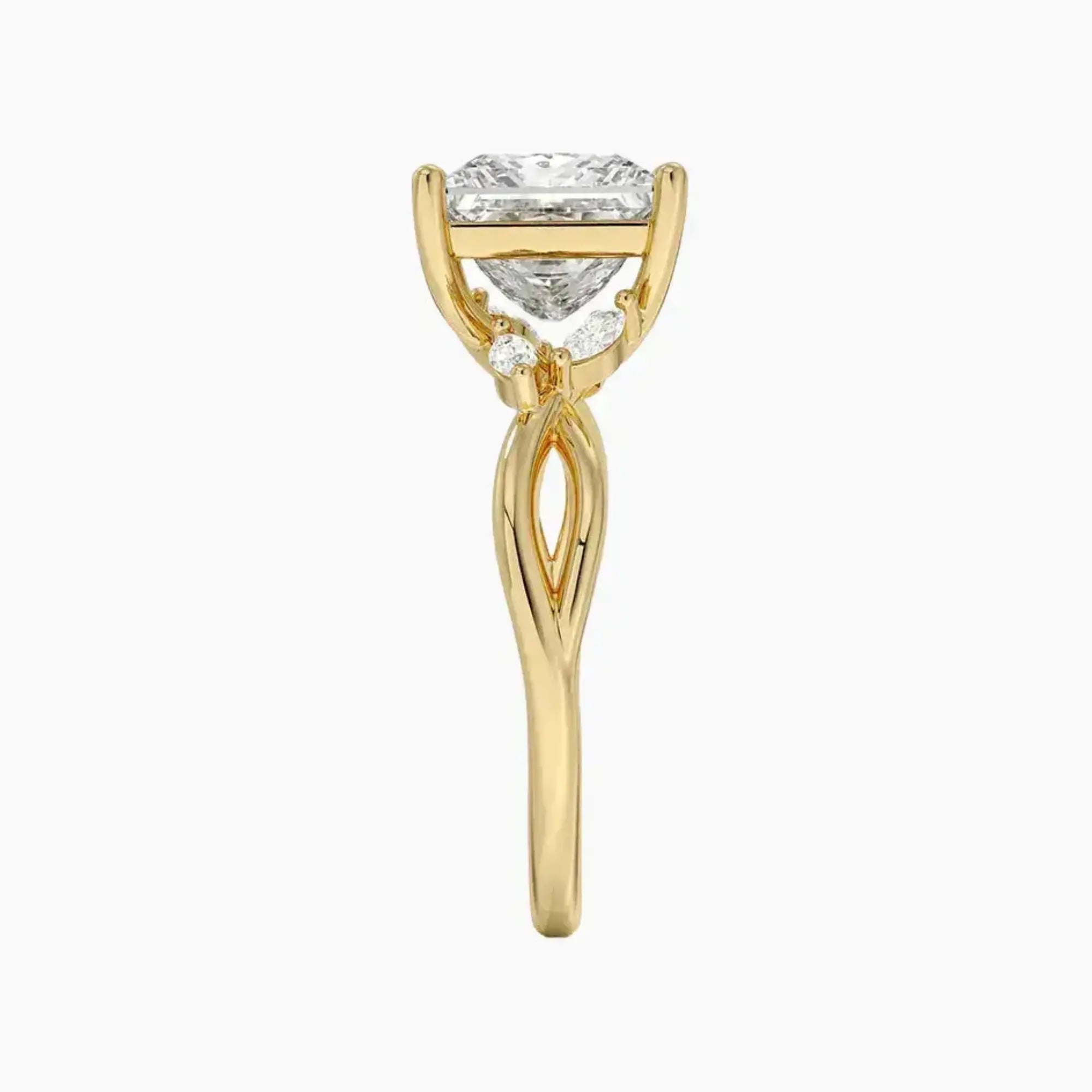 Amara Princess Designer 3 Carat Lab Grown Diamond Engagement Ring in 14K Yellow Gold