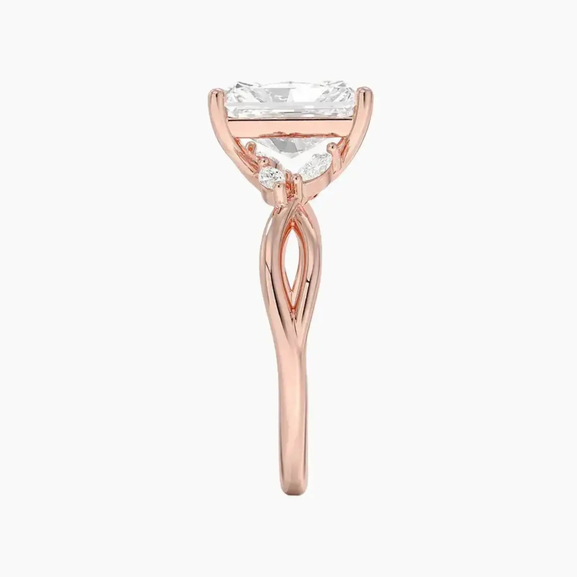 Amara Radiant Designer 3 Carat Lab Grown Diamond Engagement Ring in 18K Rose Gold