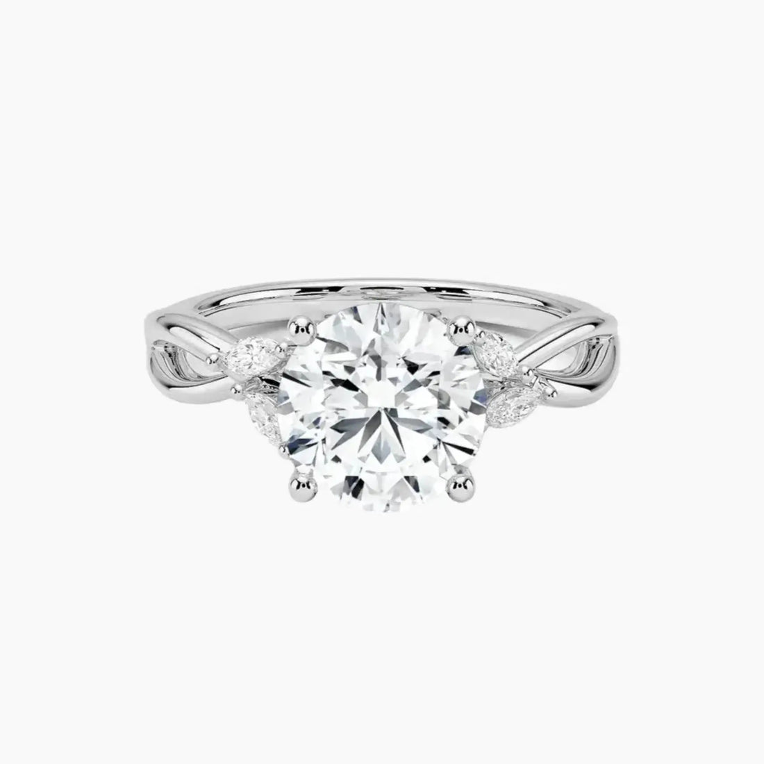 Amara Round Designer 1 Carat Lab Grown Diamond Engagement Ring in 14K White Gold