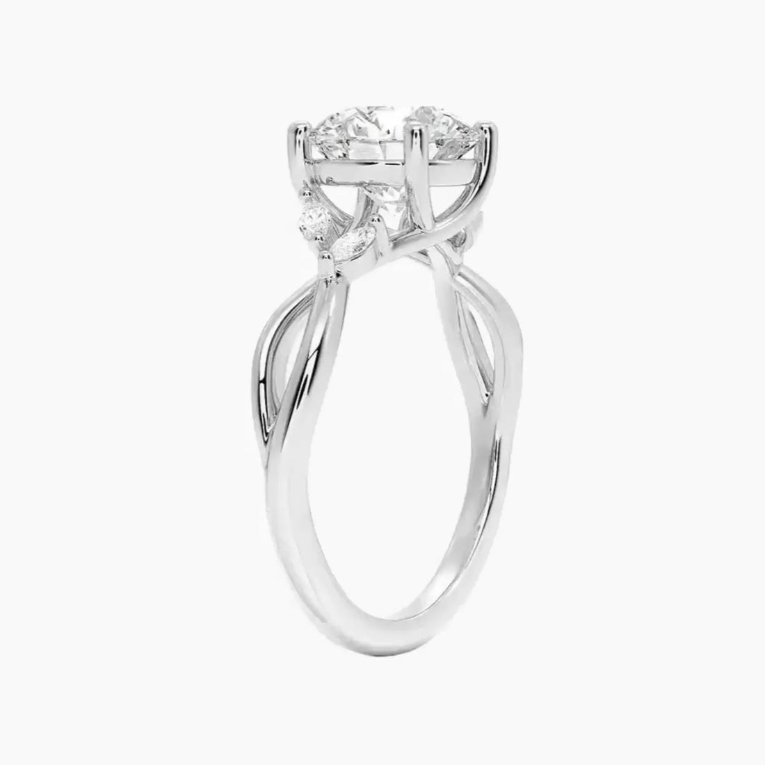 Amara Round Designer 1 Carat Lab Grown Diamond Engagement Ring in 18K White Gold