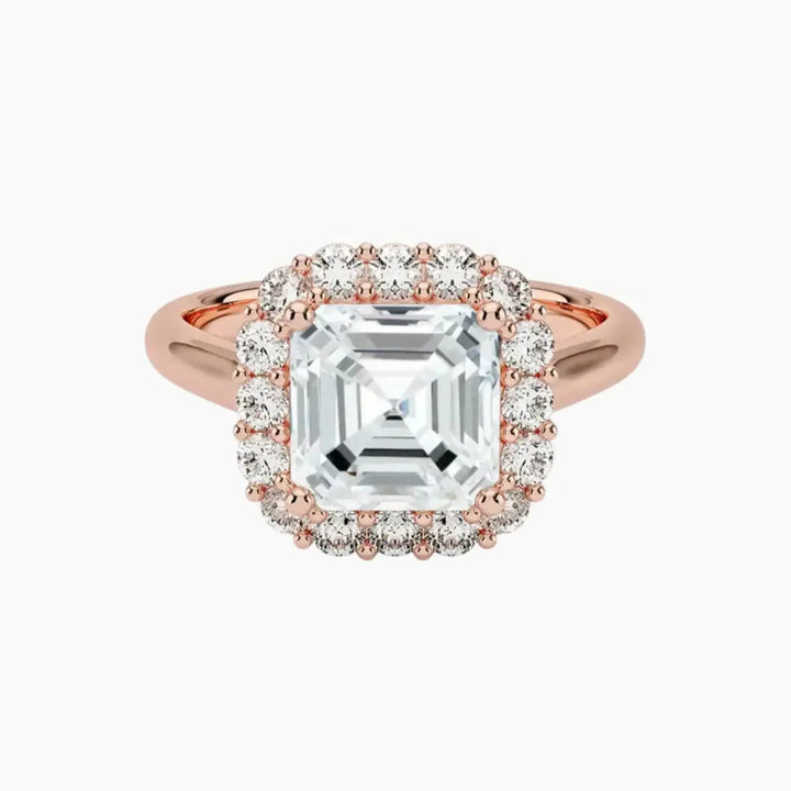 Fiora Asscher Designer 2 Carat Lab Grown Diamond Engagement Ring in 14K Rose Gold