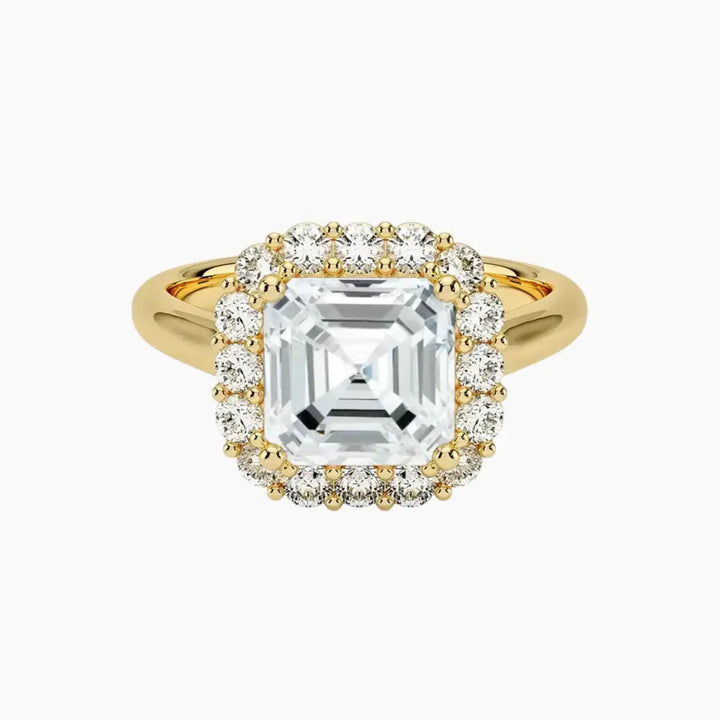 Fiora Asscher Designer 2 Carat Lab Grown Diamond Engagement Ring in 18K Yellow Gold