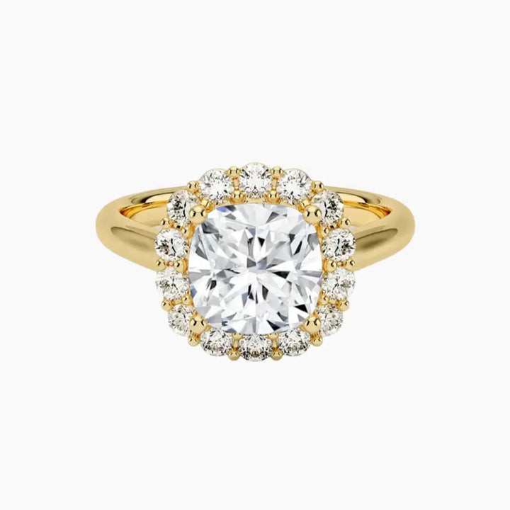 Fiora Cushion Designer 3 Carat Lab Grown Diamond Engagement Ring in 14K Yellow Gold