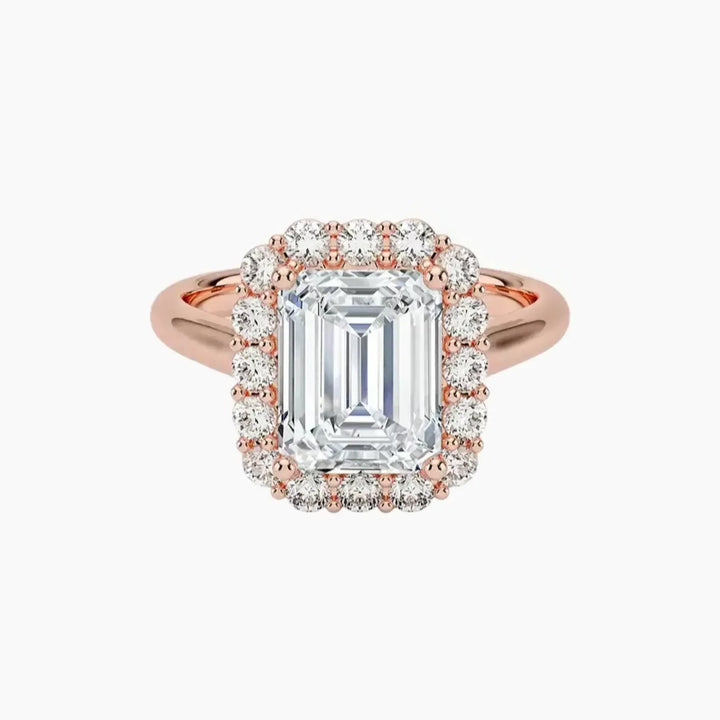 Fiora Emerald Designer 3 Carat Lab Grown Diamond Engagement Ring in 18K Rose Gold