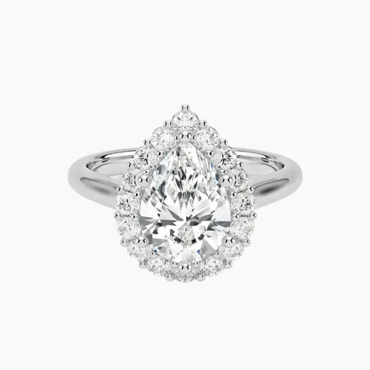 Fiora Pear Designer 3 Carat Lab Grown Diamond Engagement Ring in 14K White Gold