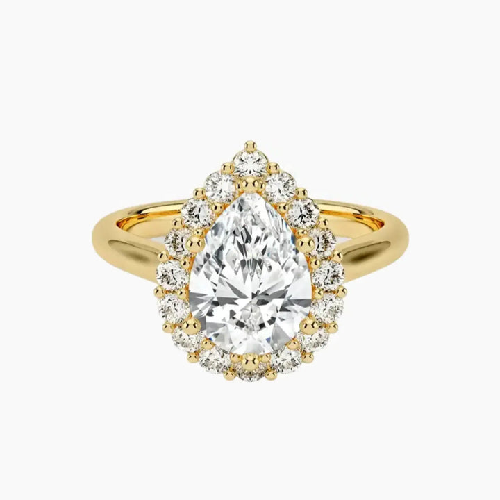 Fiora Pear Designer 1 Carat Lab Grown Diamond Engagement Ring in 18K Yellow Gold