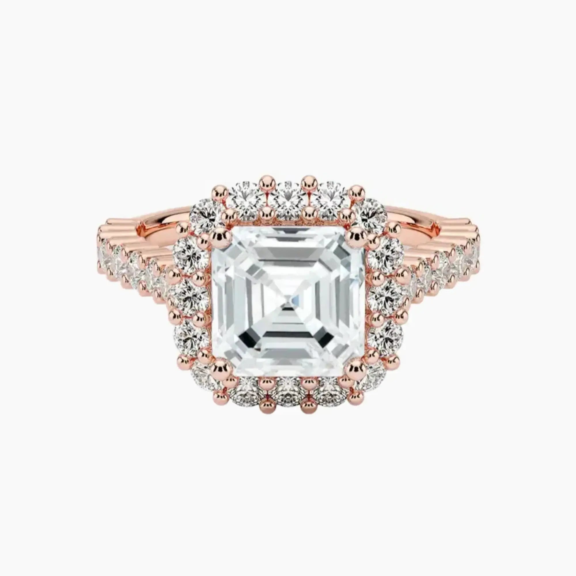 Fiora Pave Asscher Designer 1.5 Carat Lab Grown Diamond Engagement Ring in 18K Rose Gold