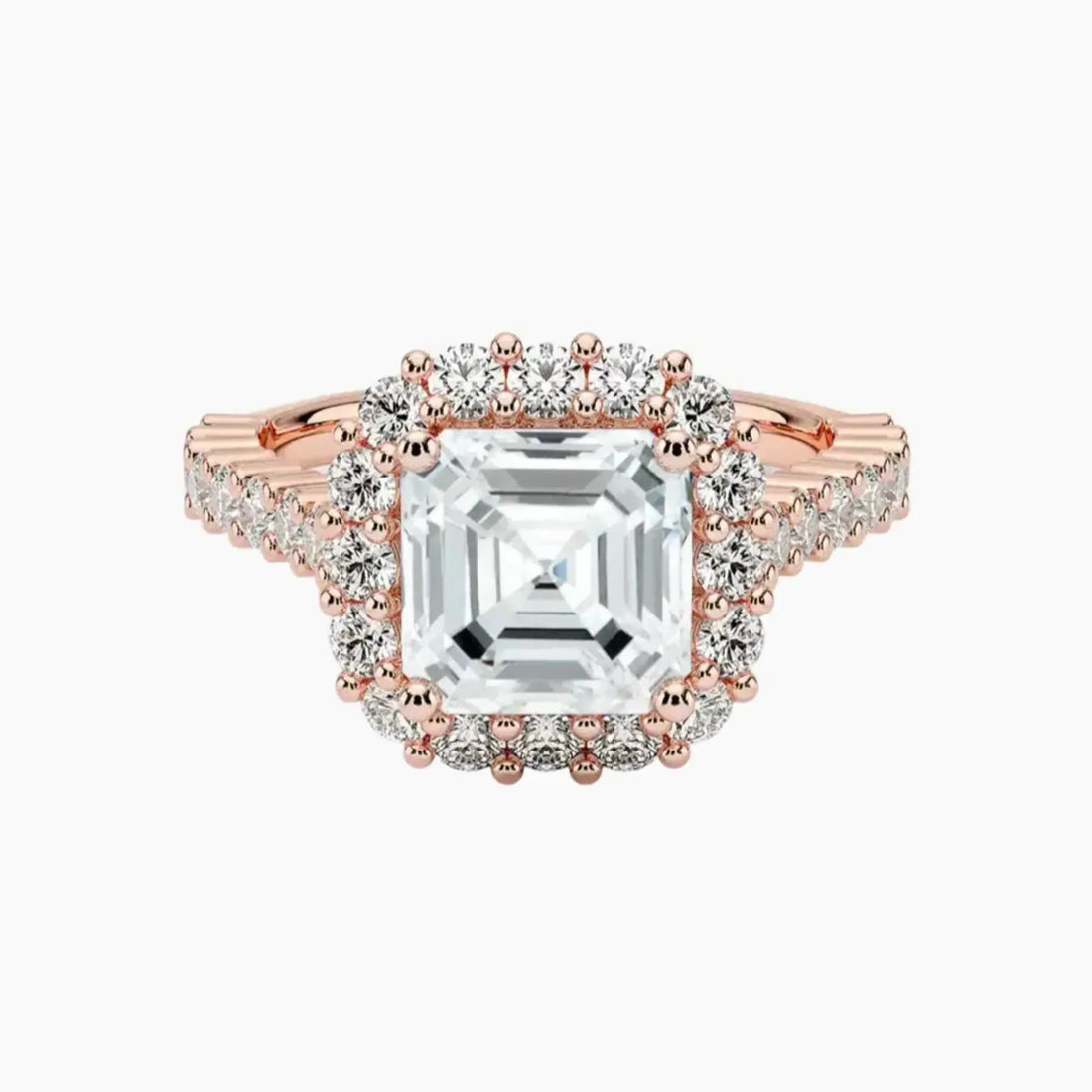 Fiora Pave Asscher Designer 1 Carat Lab Grown Diamond Engagement Ring in 18K White Gold