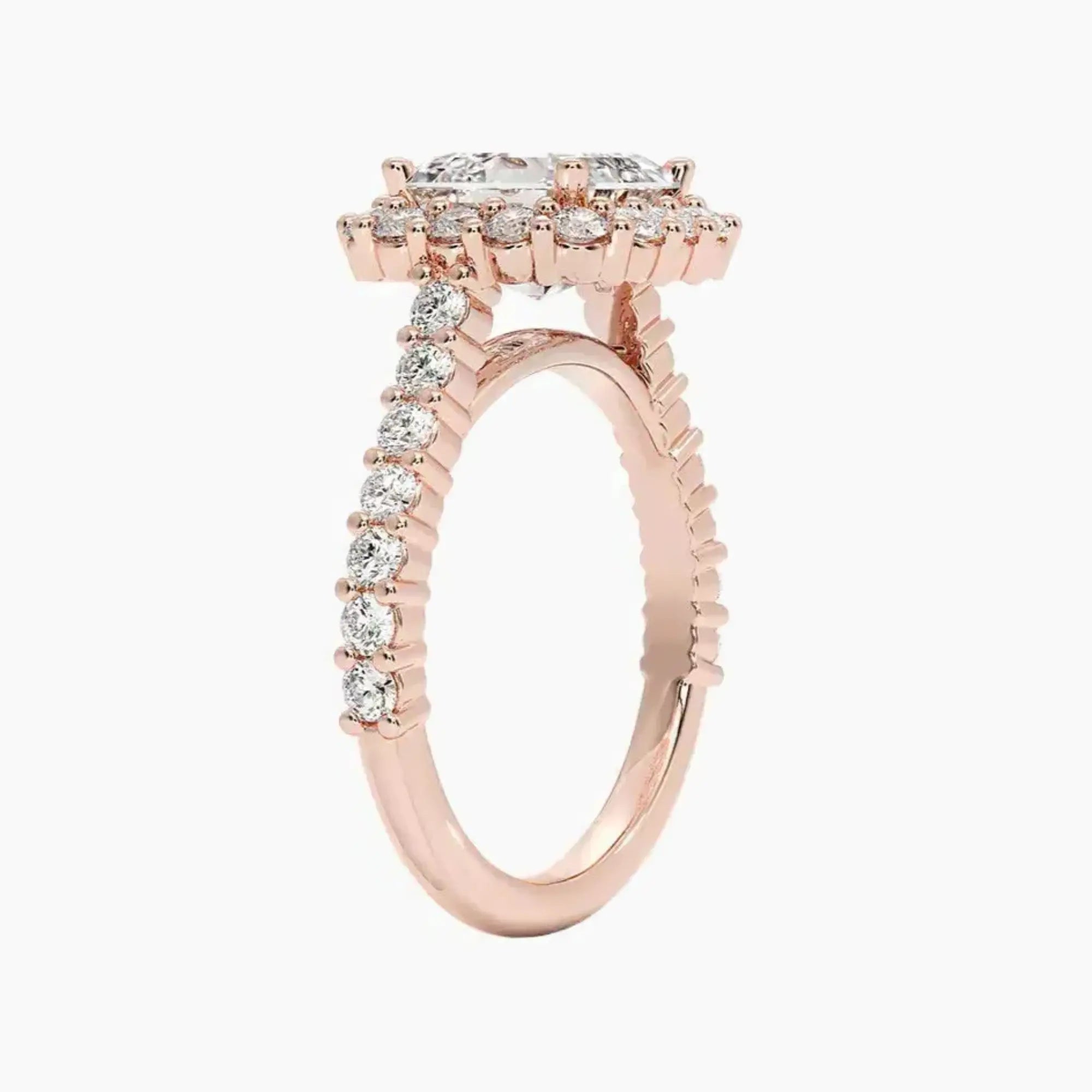Fiora Pave Asscher Designer 3 Carat Lab Grown Diamond Engagement Ring in 14K Yellow Gold