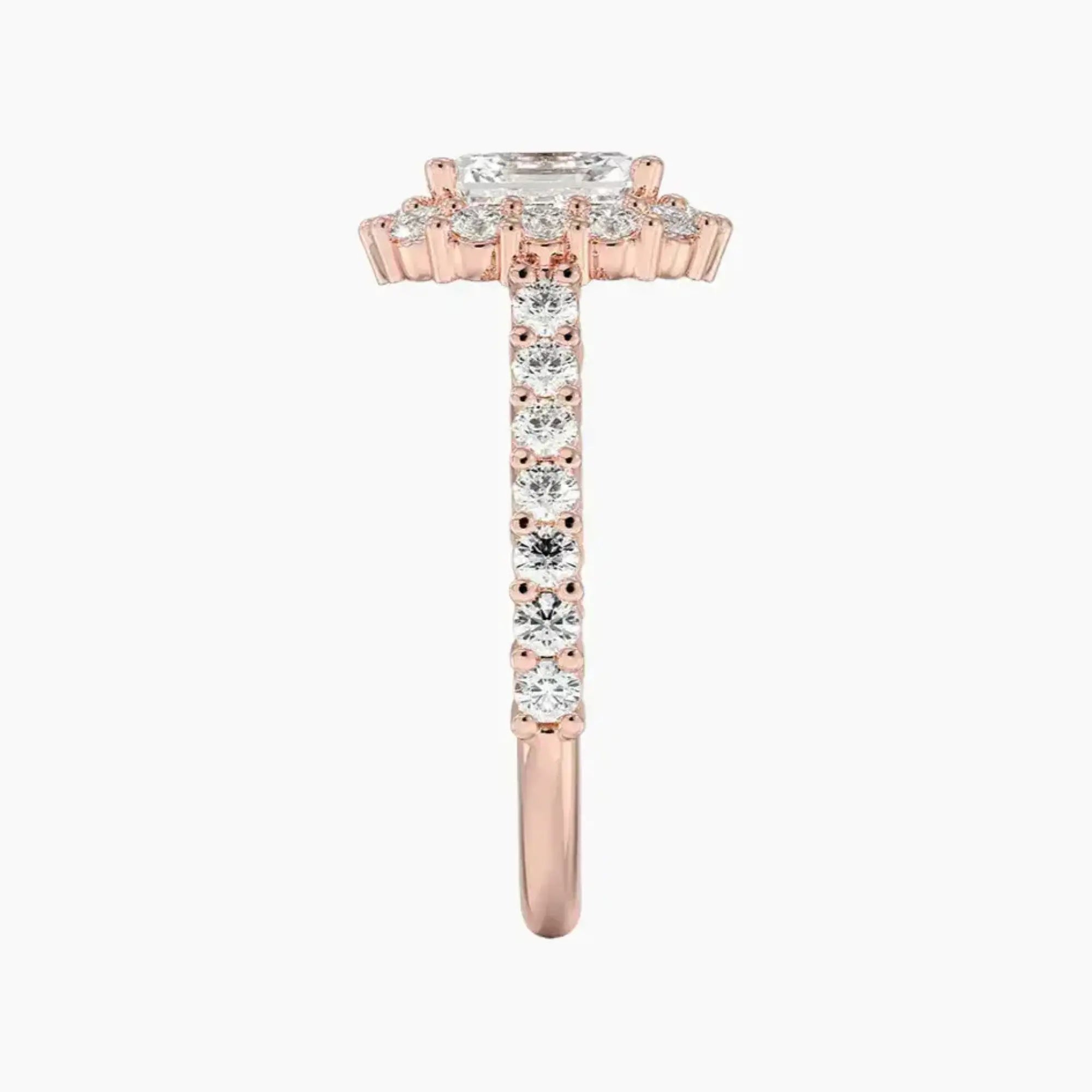 Fiora Pave Asscher Designer 1 Carat Lab Grown Diamond Engagement Ring in 14K Rose Gold