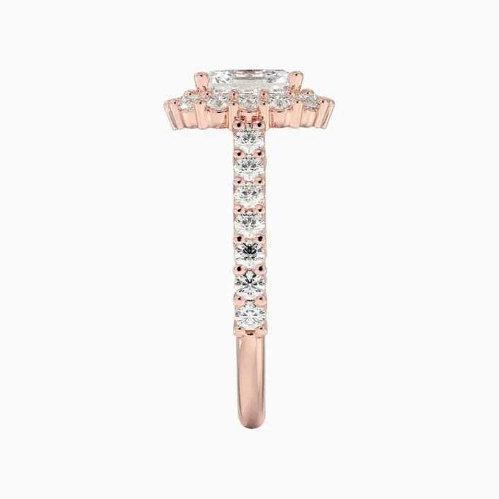 Fiora Pave Asscher Designer 1 Carat Lab Grown Diamond Engagement Ring in 18K Yellow Gold