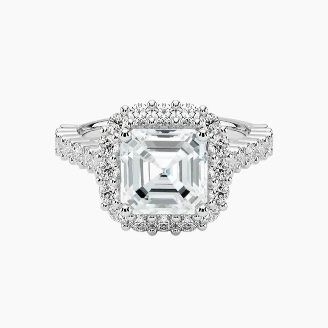 Fiora Pave Asscher Designer Diamond Ring Setting in 14K White Gold