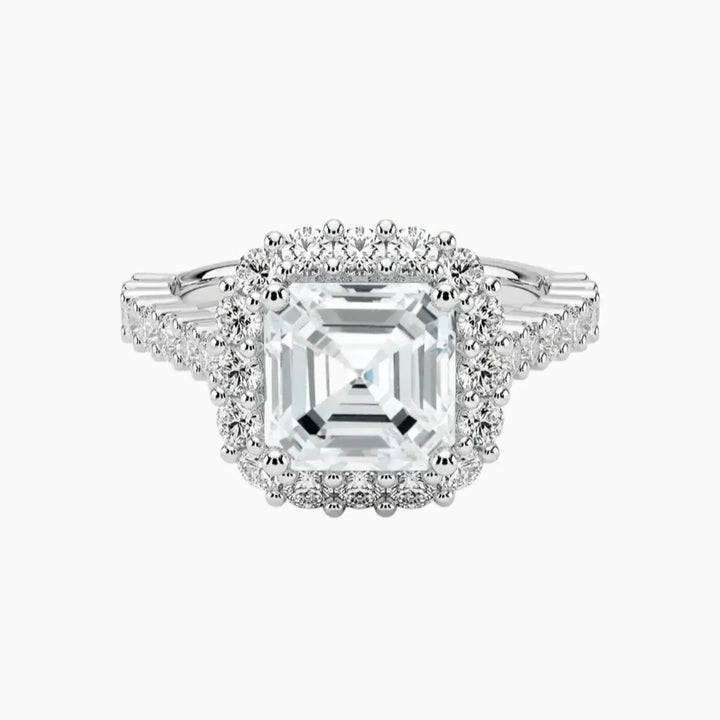 Fiora Pave Asscher Designer 3 Carat Lab Grown Diamond Engagement Ring in 14K White Gold