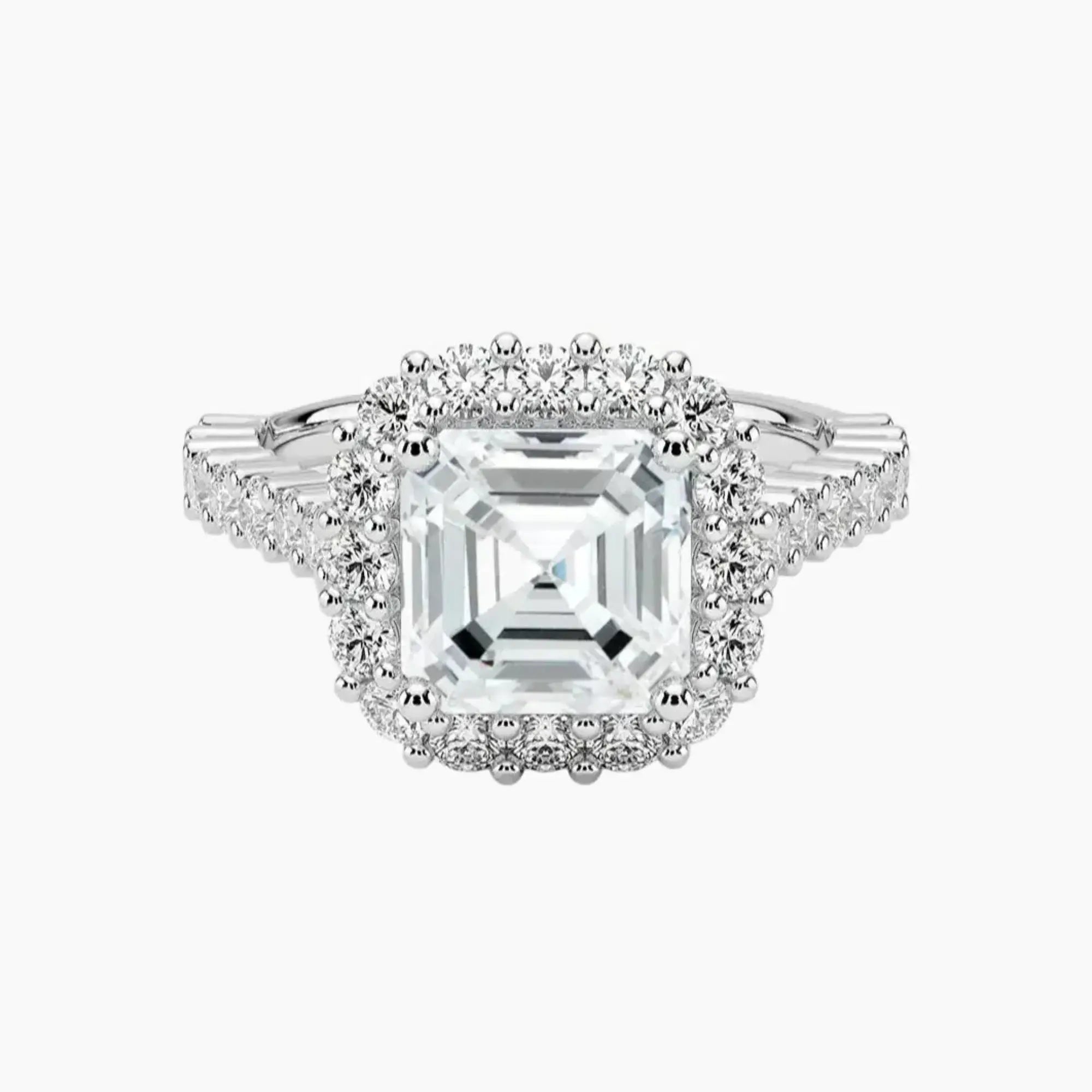 Fiora Pave Asscher Designer 2.5 Carat Lab Grown Diamond Engagement Ring in 14K White Gold