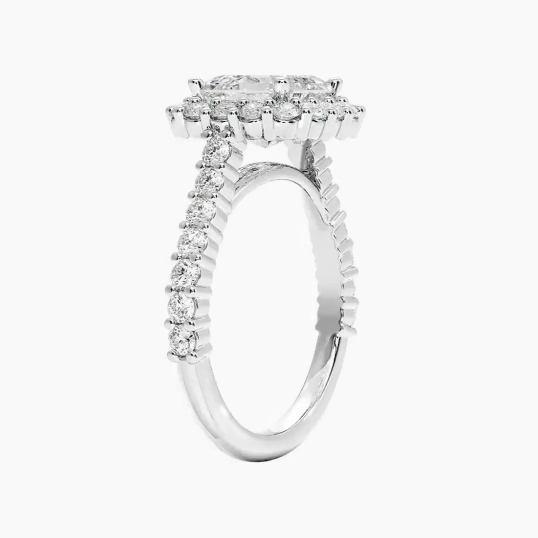 Fiora Pave Asscher Designer 2.5 Carat Lab Grown Diamond Engagement Ring in 18K White Gold