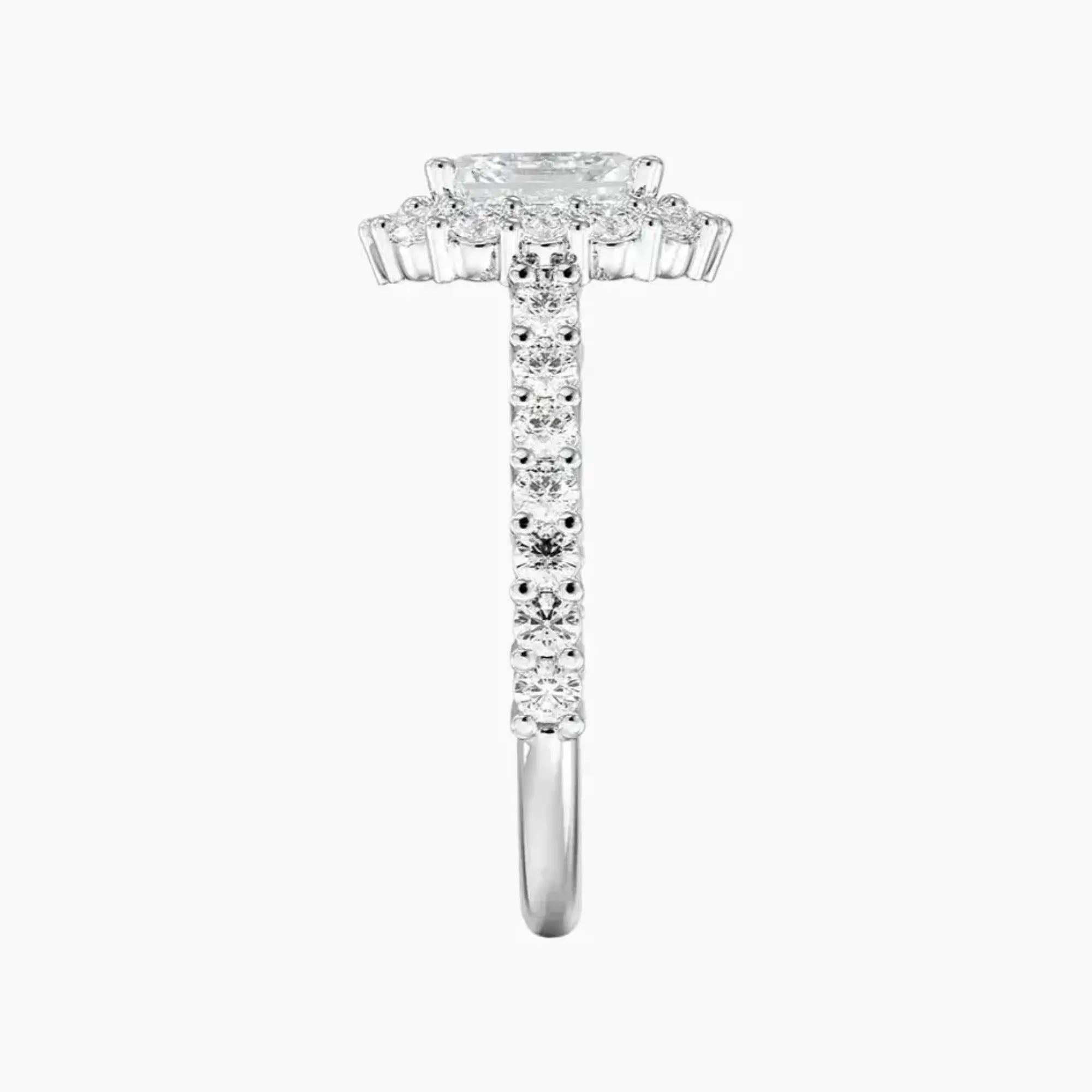 Fiora Pave Asscher Designer 2.5 Carat Lab Grown Diamond Engagement Ring in 18K White Gold