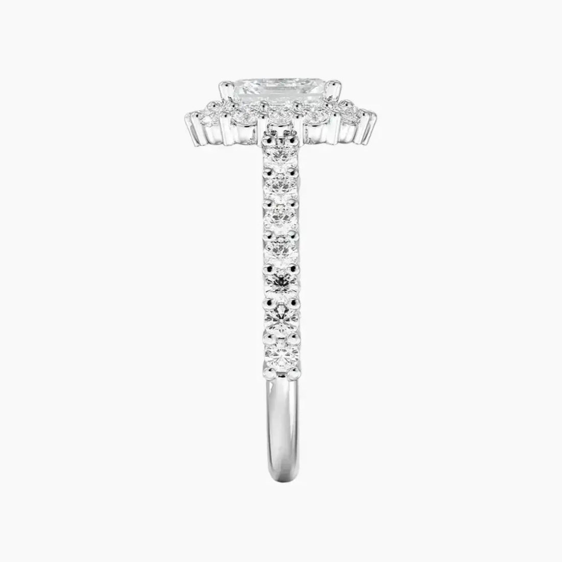 Fiora Pave Asscher Designer 2.5 Carat Lab Grown Diamond Engagement Ring in 18K Rose Gold