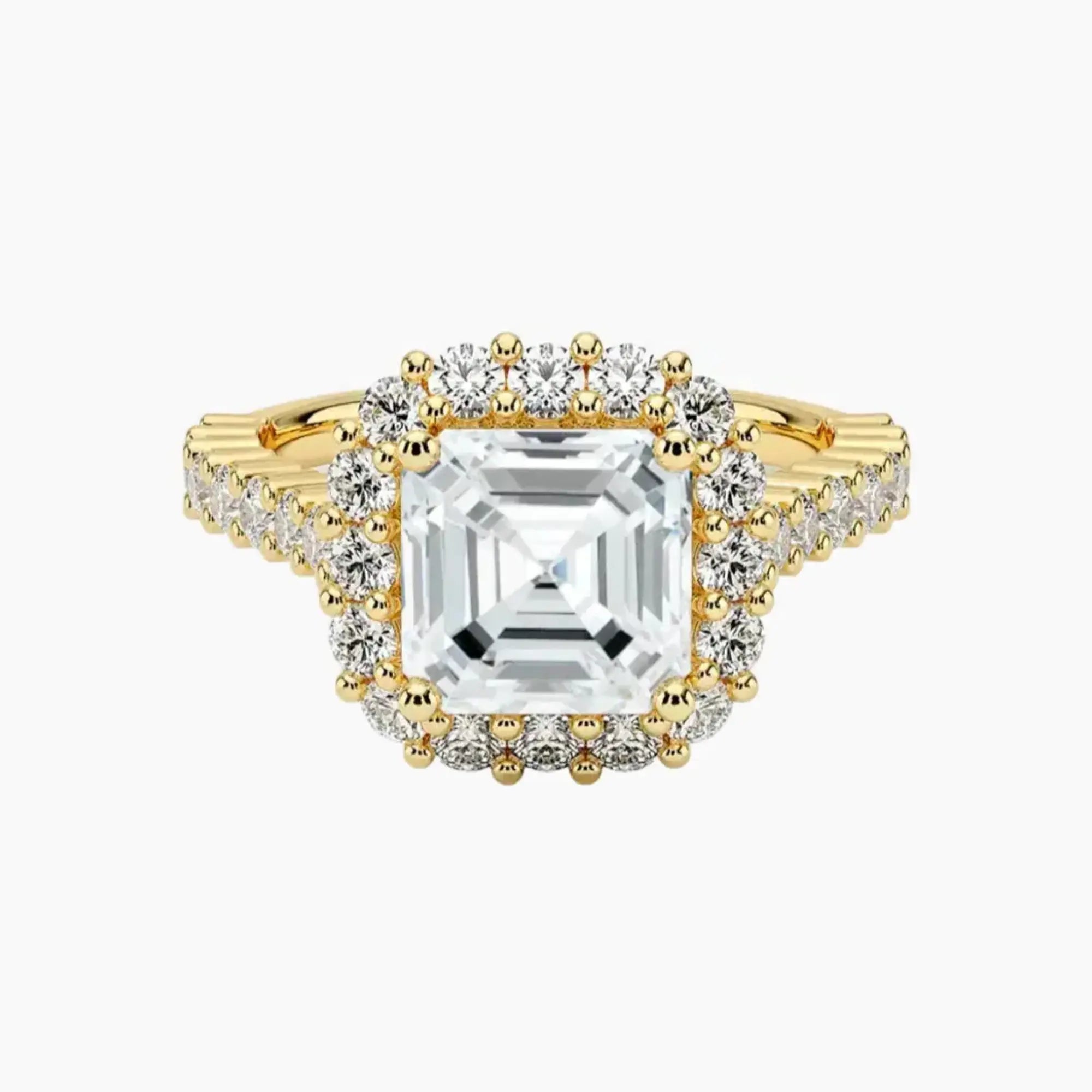 Fiora Pave Asscher Designer 1 Carat Lab Grown Diamond Engagement Ring in 14K Yellow Gold