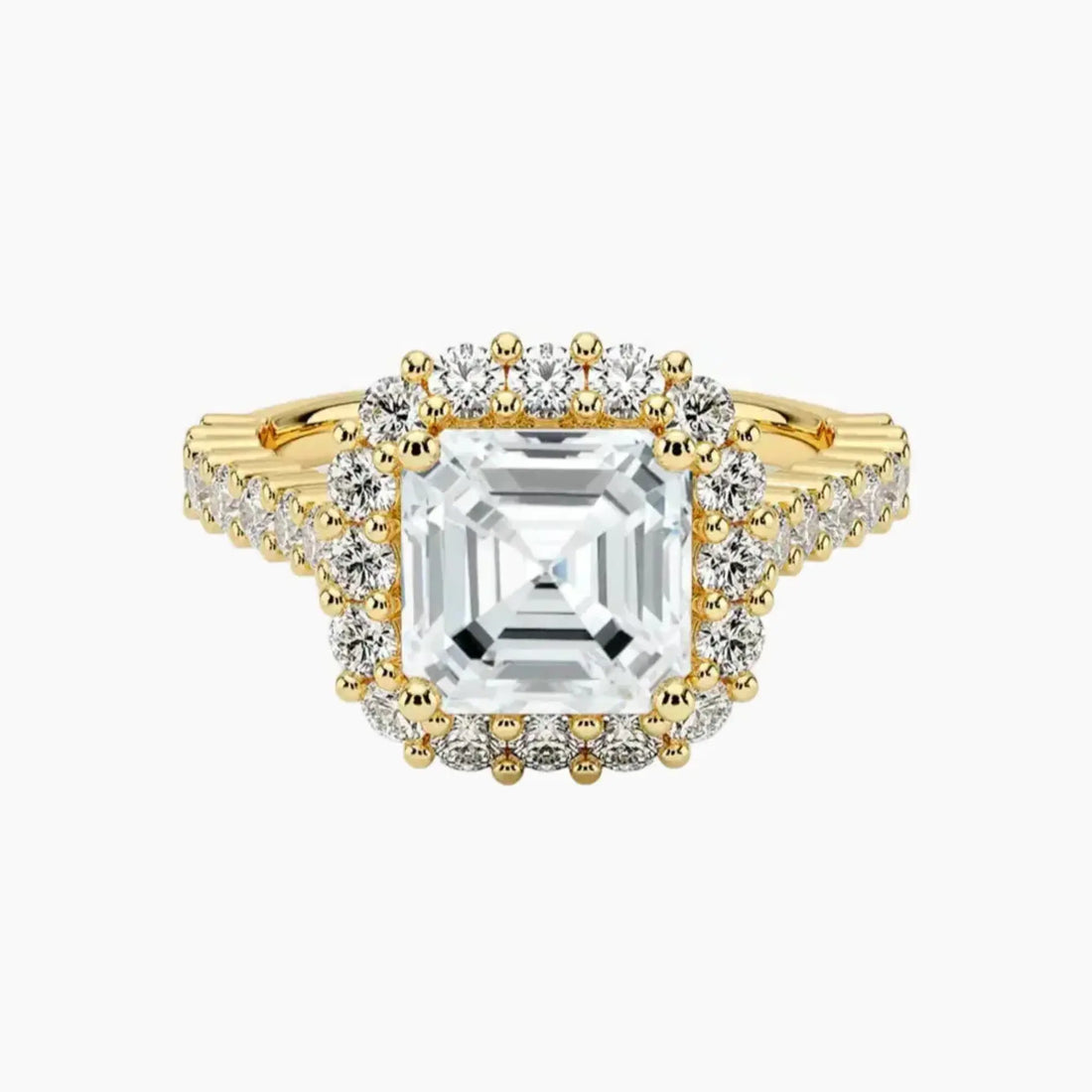 Fiora Pave Asscher Designer 2.5 Carat Lab Grown Diamond Engagement Ring in 14K White Gold